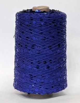 Пряжа с пайетками 10040 нить синяя, пайетка синяя глянец (98% хлопок, 2% полиамид) 120 м/50 гр 